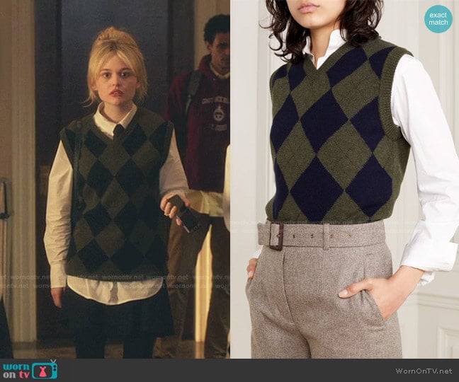 Purdey Argyle Cashmere Tank worn by Audrey Hope (Emily Alyn Lind) on Gossip Girl