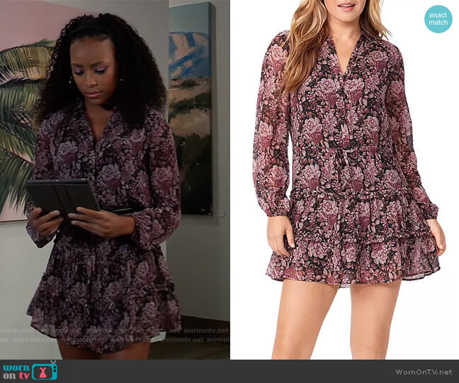 Paige Silk Fernanda Floral Print Dress worn by Trina (Sydney Mikayla) on General Hospital