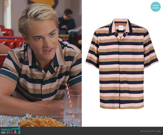 Paul Smith Striped Short Sleeve Shirt worn by Mac Morris (Mitchell Hoog) on Saved By The Bell
