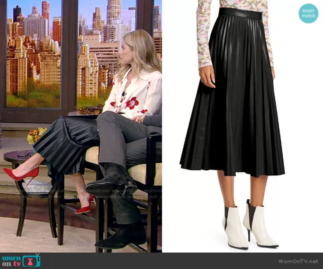 Maison Margiela Pleated Faux Leather Midi Skirt worn by Kelly Ripa on Live with Kelly and Mark