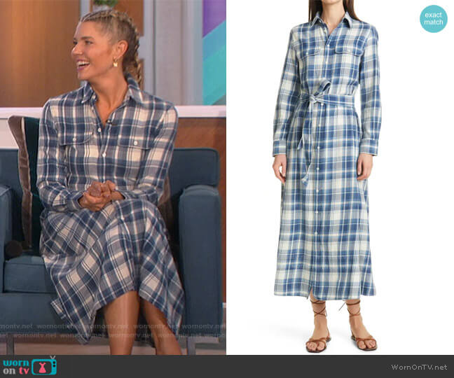 Polo Ralph Lauren Stephanie Plaid Long Sleeve Cotton Shirtdress worn by Amanda Kloots on The Talk