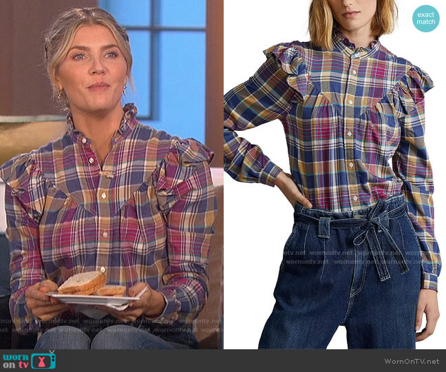 Ralph Lauren Ruffle-Trim Plaid Button-Down Shirt worn by Amanda Kloots on The Talk