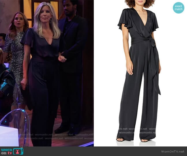 Ramy Brook Ariana Satin Wide Leg Jumpsuit worn by Carly Spencer (Laura Wright) on General Hospital