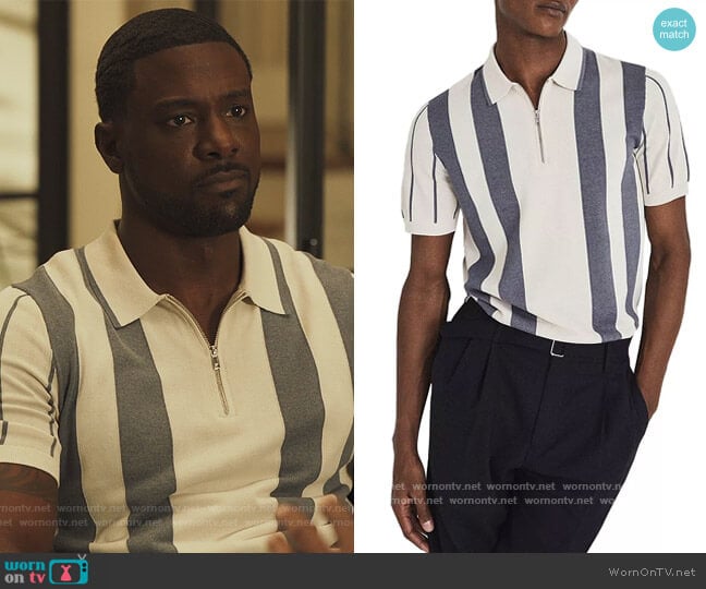 Reiss Leo Striped Half Zip Polo Shirt
