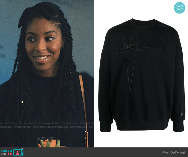 Rick Owens X Champion Logo-Embroidered Pullover Sweatshirt worn by Mia (Jessica Williams) on Love Life