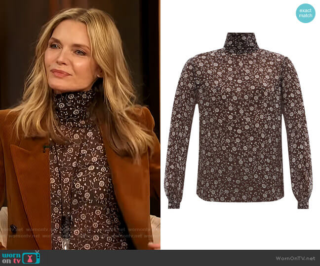 Saint Laurent High-neck floral-print silk-georgette blouse