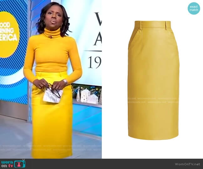 Sergio Hudson Leather Pencil Skirt worn by Deborah Roberts on Good Morning America