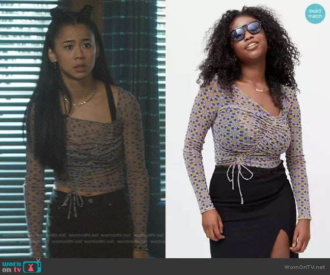 Urban Outfitters Shona Cinched Cropped Mesh Top worn by George Fan (Leah Lewis) on Nancy Drew