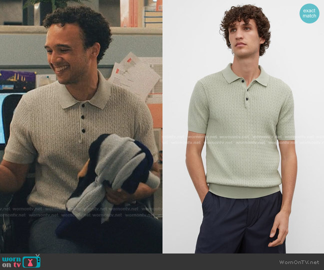 Club Monaco Short Sleeve Cable Polo worn by Freddie (Hayward Leach) on Love Life