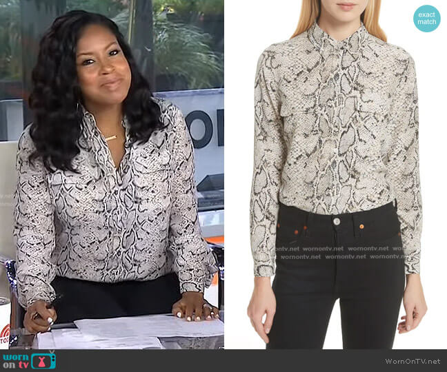 Equipment Slim Signature Python Print Silk Shirt worn by Sheinelle Jones on Today