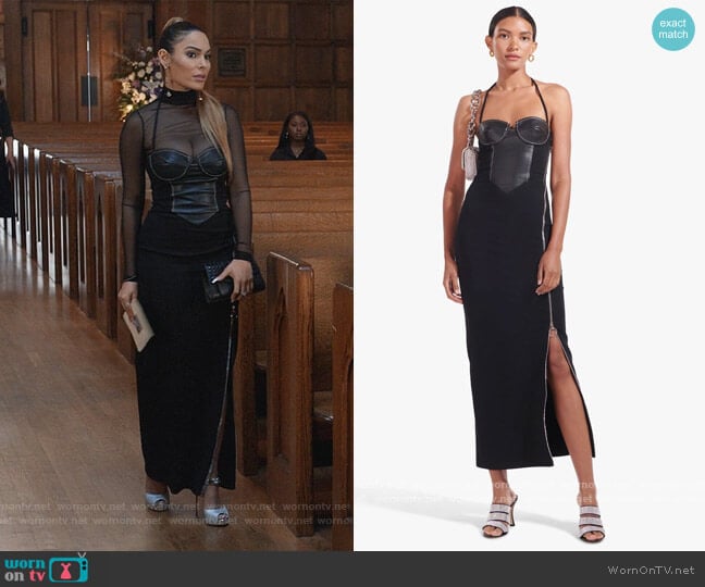 Staud Bustier-top faux-leather and jersey dress worn by Valeria (Nadine Velazquez) on Queens