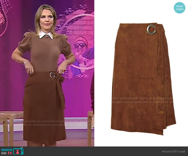 Tibi Suede Wrap Skirt worn by Savannah Guthrie on Today