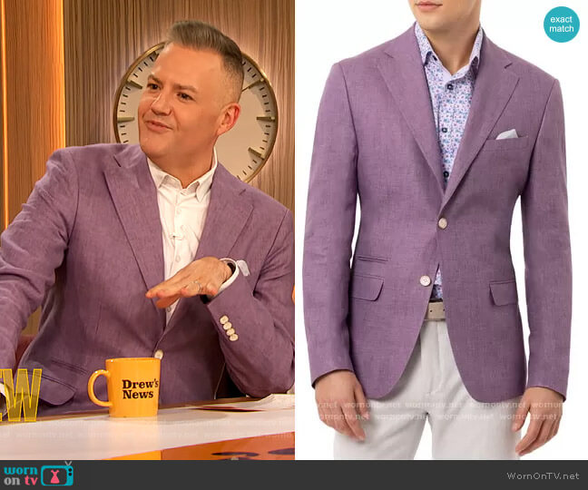 Tallia Slim-Fit Lavender Linen Sport Coat worn by Ross Mathews on The Drew Barrymore Show