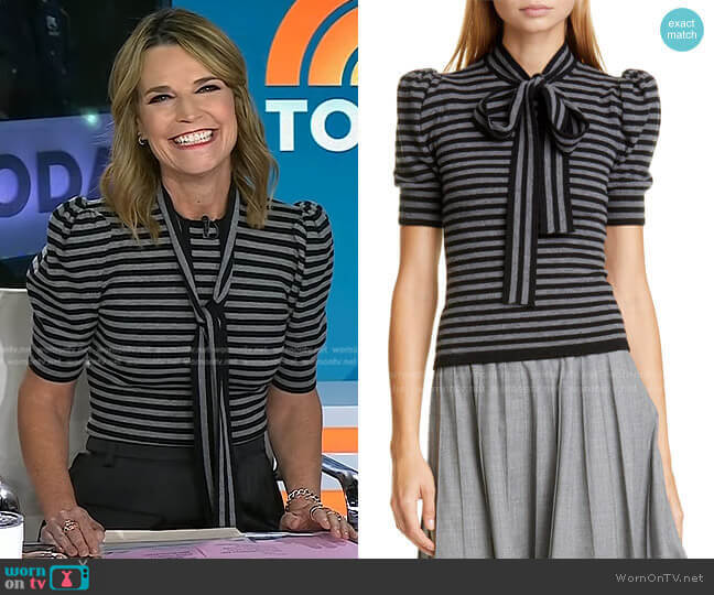 Michael Kors Tie Neck Stripe Cashmere Sweater worn by Savannah Guthrie on Today