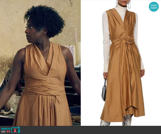 Tome Tie-front Pleated Cotton-poplin Midi Dress worn by Nova Bordelon (Rutina Wesley) on Queen Sugar