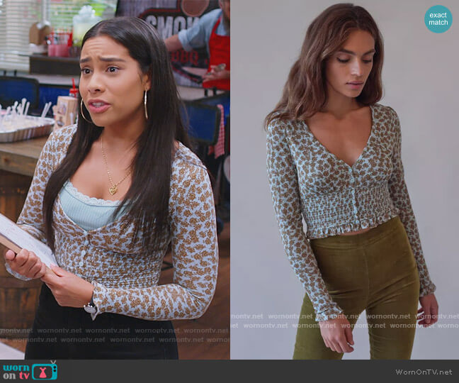 Urban Outfitters Bayside Smocked Button-Front Blouse
