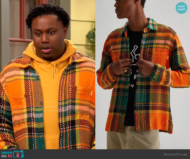 Urban Outfitters Exploded Twill Work Overshirt in Orange worn by Marty (Marcel Spears) on The Neighborhood