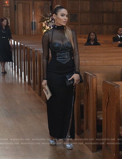 Valeria’s black sheer top and bustier dress on Queens