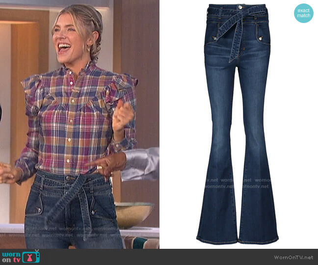 Veronica Beard Giselle high-rise flared jeans worn by Amanda Kloots on The Talk
