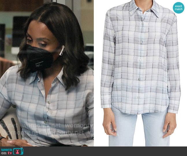 Vince Hazy Plaid Convertible Button Down worn by Mia Jordan (Karen Pittman) on The Morning Show