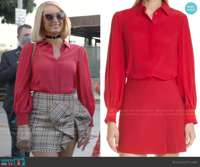 Alice + Olivia Willa Blouson Sleeve Silk Blouse worn by Paris Hilton on Paris in Love