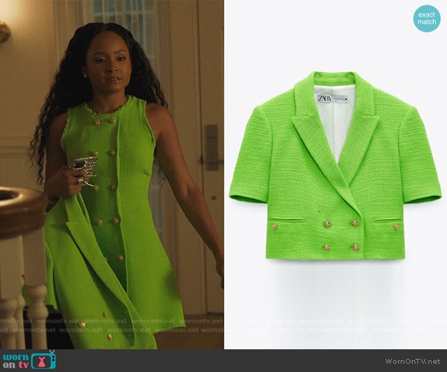 Zara Textured Cropped Blazer worn by Lauren Dupont (Rhyon Nicole Brown) on Our Kind of People