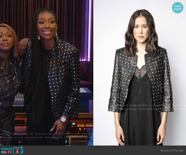 Zadic and Voltaire Verys Cuir Studs Jacket worn by Naomi (Brandy Norwood) on Queens