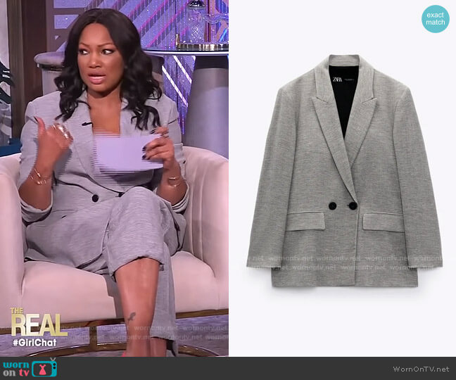 Zara Doubler Breasted Textured Weave Jacket worn by Garcelle Beauvais on The Real