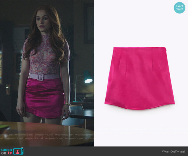 Zara Satin Finish Mini Skirt worn by Cheryl Blossom (Madelaine Petsch) on Riverdale