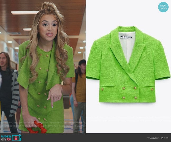 Zara Textured Weave Jacket worn by Lexi (Josie Totah) on Saved By The Bell