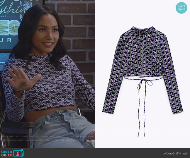 Zara Geometric Print Crop Top worn by Layla Keating (Greta Onieogou) on All American