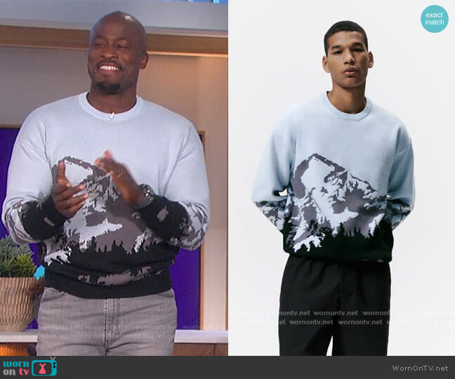 Zara Mountain Jacquard Sweater worn by Akbar Gbajabiamila on The Talk