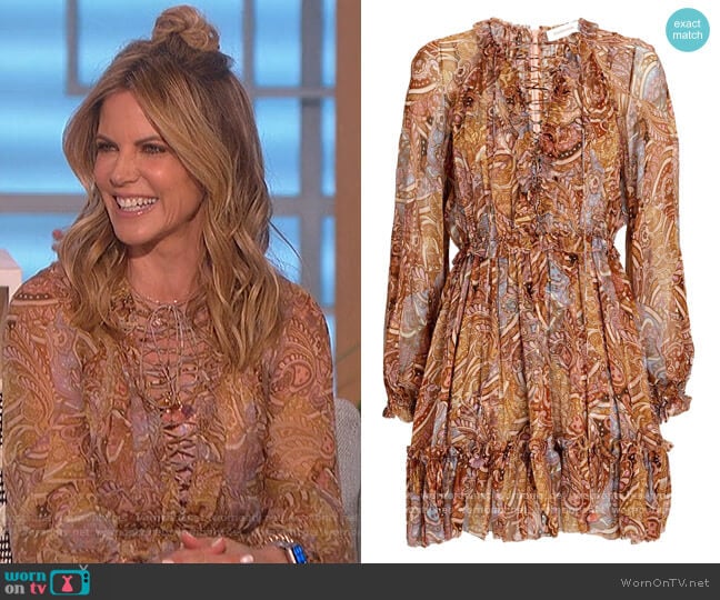 Zimmermann Concert Lace-Up Paisley Chiffon Dress worn by Natalie Morales on The Talk