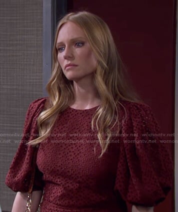 Abigail’s brown eyelet puff sleeve dress on Days of our Lives