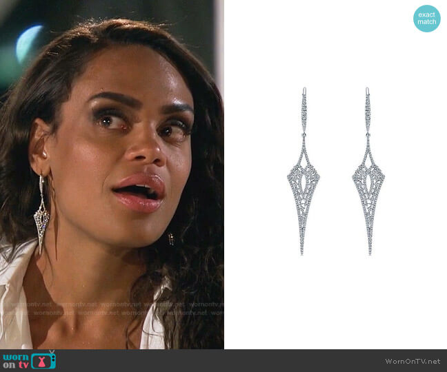 Gabriel & Co Long Diamond Kite Drop Earrings worn by Michelle Young on The Bachelorette