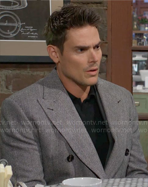 Adam’s double breasted herringbone coat on The Young and the Restless