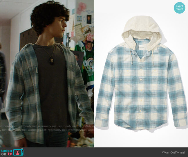 American Eagle Plaid Flannel Hooded Shirt worn by Jake Wheeler (Zackary Arthur) on Chucky