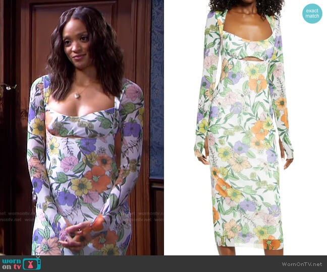 AFRM Kellen Cutout Long Sleeve Mesh Midi Dress worn by Lani Price (Sal Stowers) on Days of our Lives