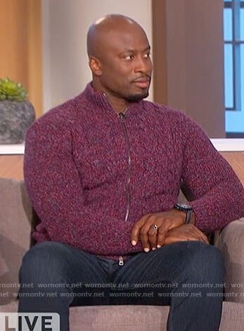 Akbar’s purple marled zip sweater on The Talk