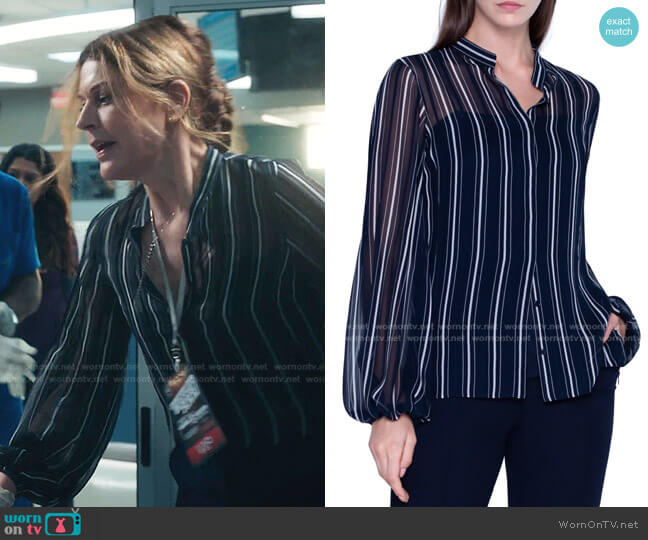Akris Striped Sheer Silk Button-Front Blouse worn by Kit Voss (Jane Leeves) on The Resident
