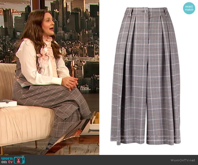 Alberta Ferretti Checked Cropped Trousers worn by Drew Barrymore on The Drew Barrymore Show