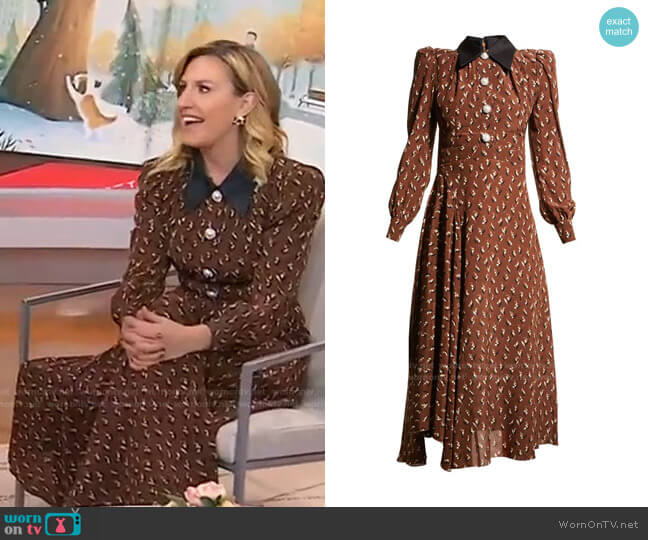 Alessandra Rich Lily Of The Valley Printed Silk Dress