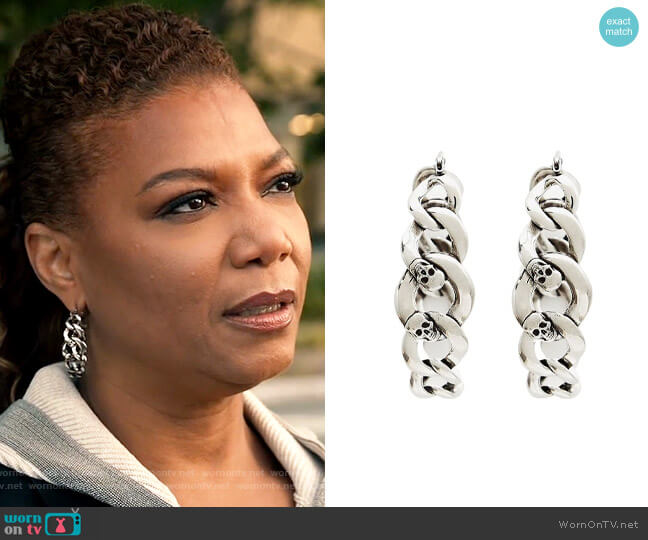 Alexander McQueen Skull Chain Link Hoop Earrings worn by Robyn McCall (Queen Latifah) on The Equalizer