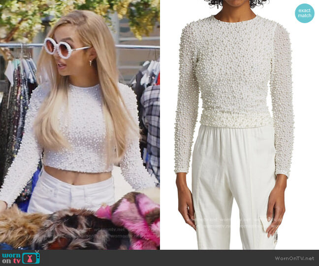 Alice + Olivia Delaina Embellished Crop Top worn by Lexi (Josie Totah) on Saved By The Bell
