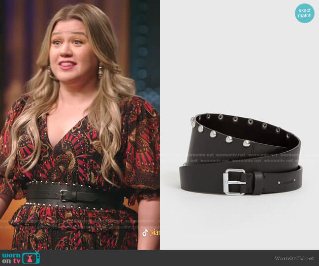 All Saints Alcor Studded Leather Belt worn by Kelly Clarkson on The Voice