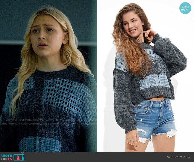 American Eagle Denim Patchwork Crew Neck Sweater worn by Lexy Cross (Alyvia Alyn  Lind) on Chucky