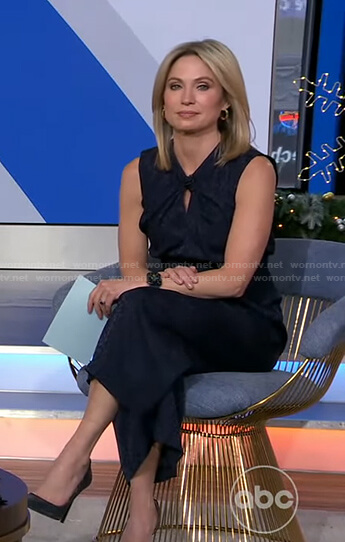 Amy’s navy keyhole jumpsuit on Good Morning America