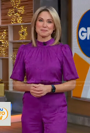 Amy’s purple jacquard jumpsuit on Good Morning America