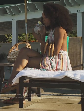 Angela’s striped skirt and halter top on Our Kind of People