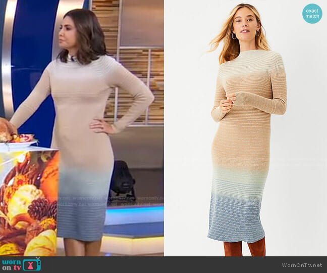 Ann Taylor Ombre Mock Neck Midi Sweater Dress worn by Cecilia Vega on Good Morning America
